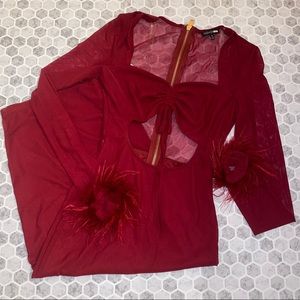 Burgundy Midi Cut Out Dress